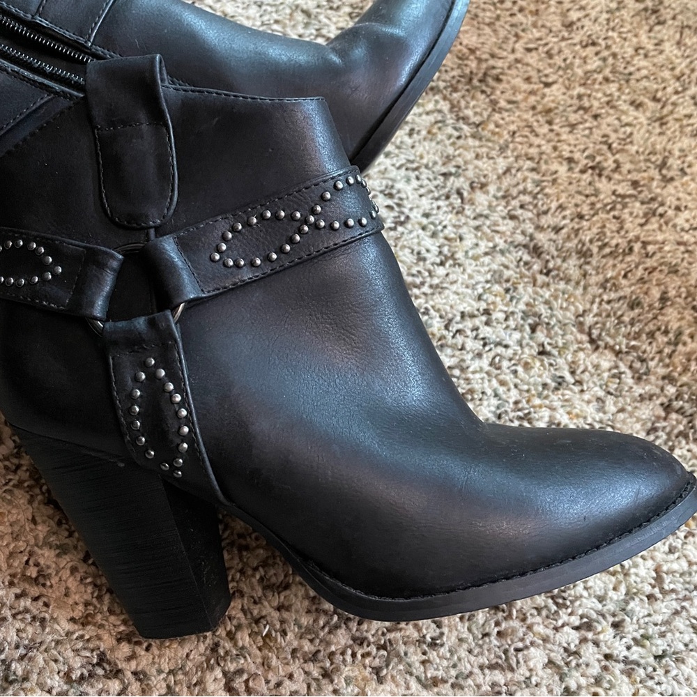 Black Ankle Boots with Studded Strap